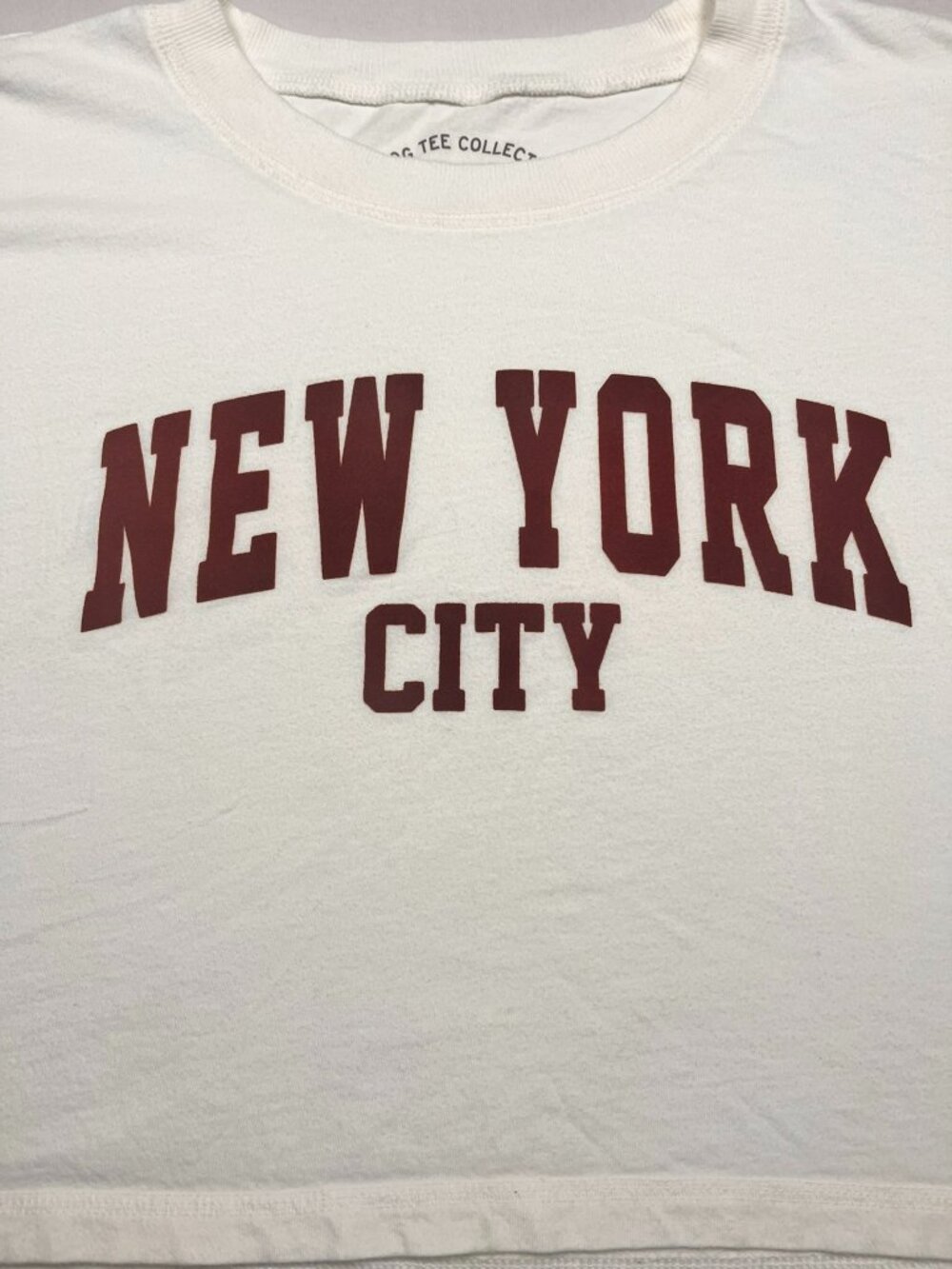 Aeropostale New York City Crop Boyfriend T Shirt L Cream Off White Varsity Graph